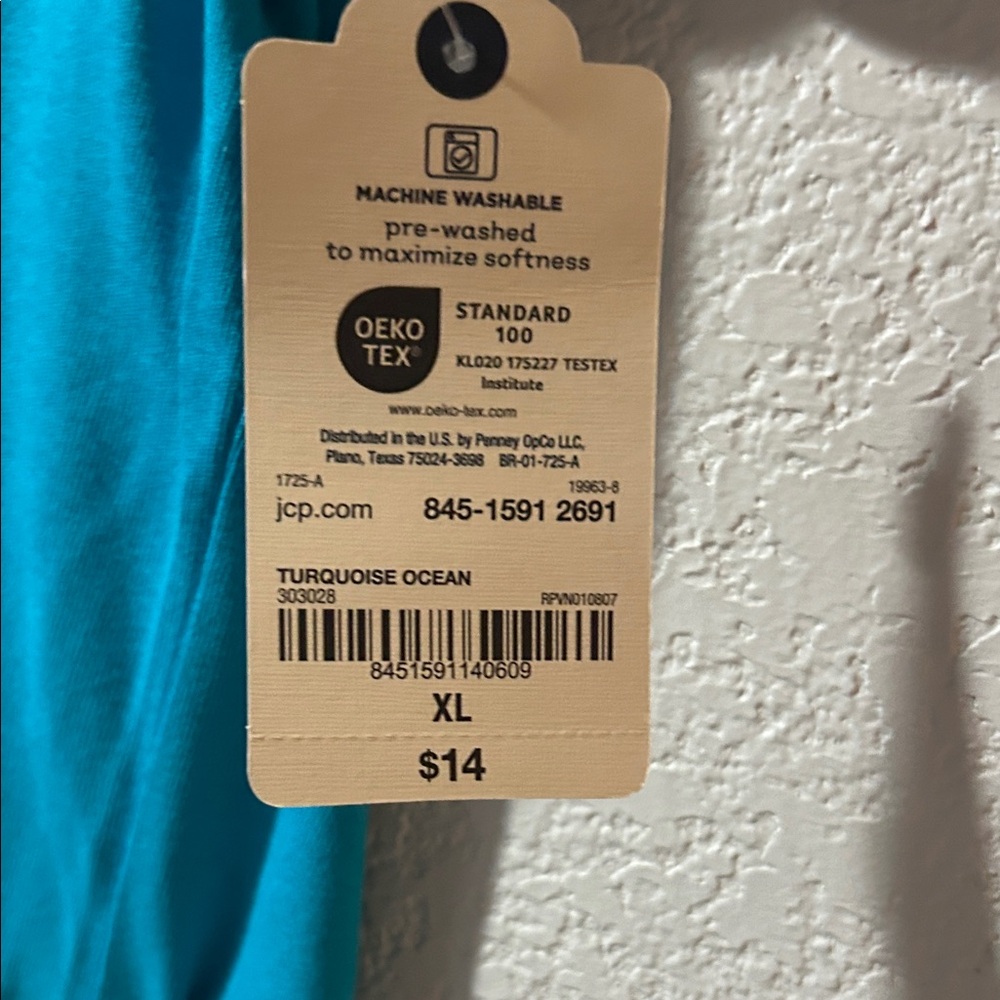 St. John's Bay Turquoise V-Neck Tee XL - Picture 2 of 3
